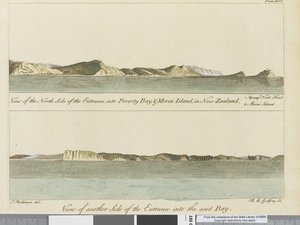 Illustration från A journal of a voyage to the South Seas: in His Majestys ship, the Endeavour, 1794 (handkolorerad gravyr)